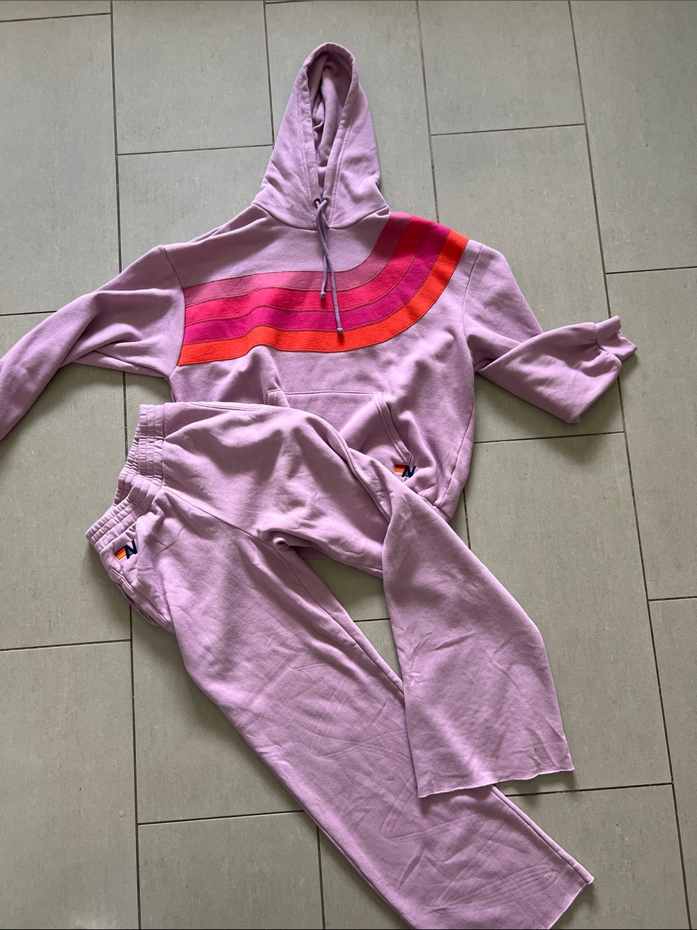 Aviator Nation Pink Hoodie & Jogger Set with Pink and Orange Stripe